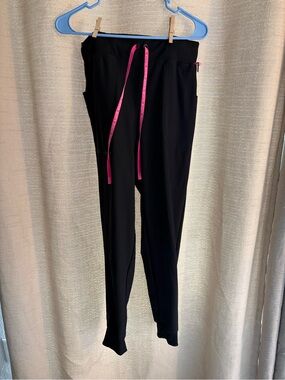 Black Women's Scrub Pants with Pink Drawstring